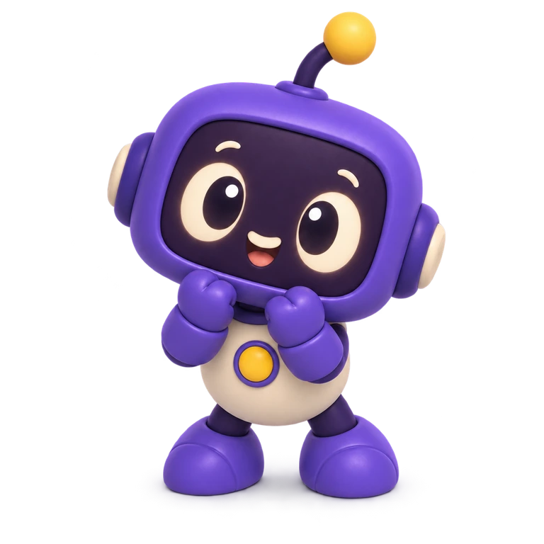Excited purple robot as you get close to finding the answer